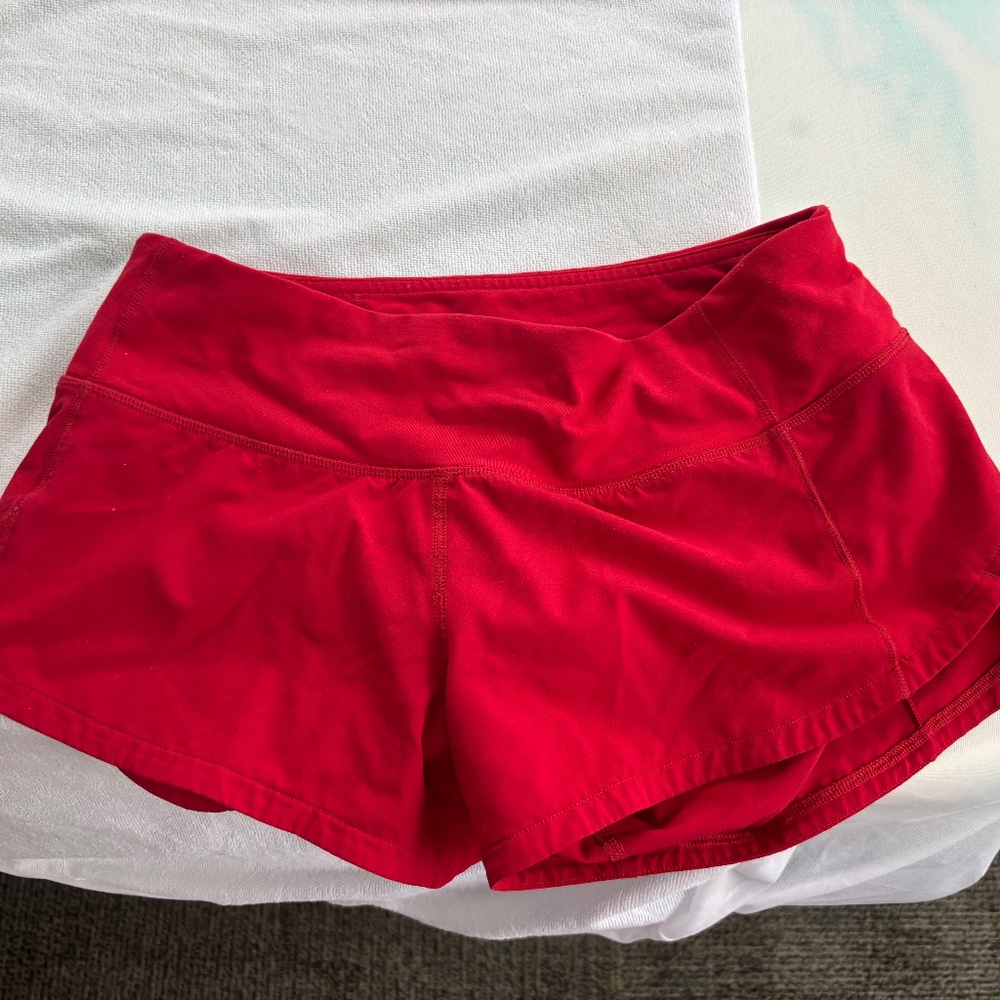Red Lululemon Speed Up Shorts 2.5'